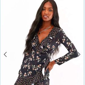 Parisian Brand (Asos) Floral Long Sleeve Frill Wrap Dress